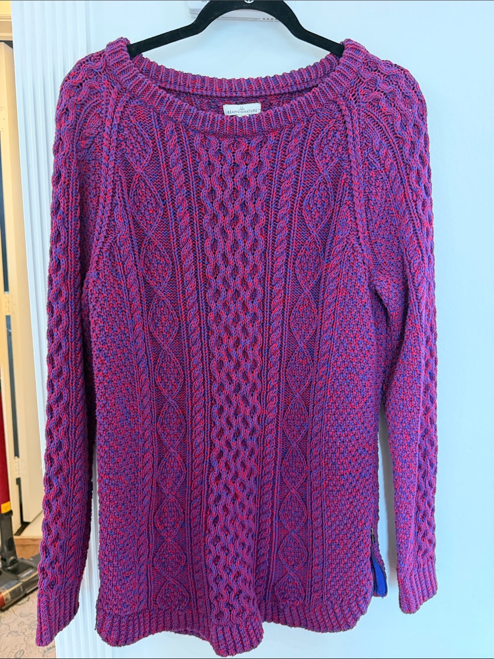 LL Bean Signature Fisherman Cable Knit Tunic - Blue Red